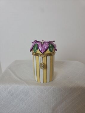 Purple Floral Trinket Box with Yellow & White Stripes